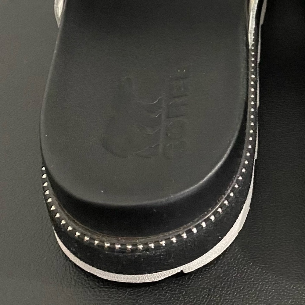 Sorel Roaming Big Buckle Slide Sandals Leather Size 10 White Black 90s Chunky - Picture 12 of 14